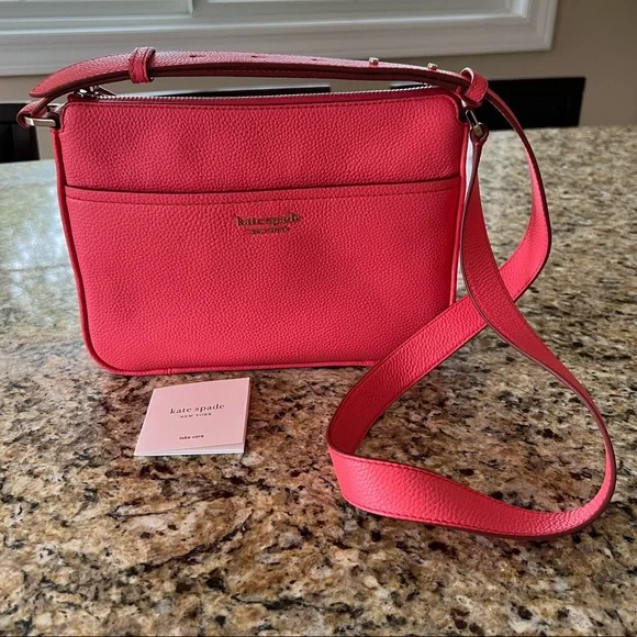 NEW Kate Spade Leather Crossbody Purse Coral πͺΈ Pink with Adjustable Strap - Picture 1 of 14